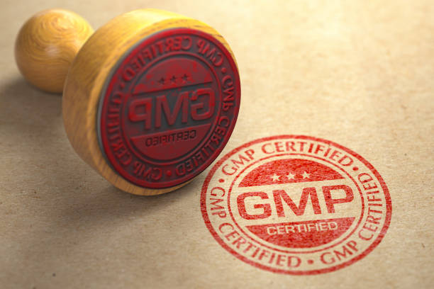 GMP Good Manufacturing Practice certified stamp on craft paper. 3d illustration